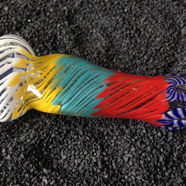 Glass Pipe Decorative Art Piece - Unique Spoon & Bowl - Colors are Vibrant and Much Better In Person Luxury Pipe Art White Aqua Yellow Navy