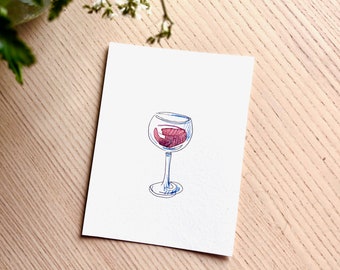 Verre de vin rouge - Peinture aquarelle. Illustration décorative d'intérieur. Carte à envoyer.