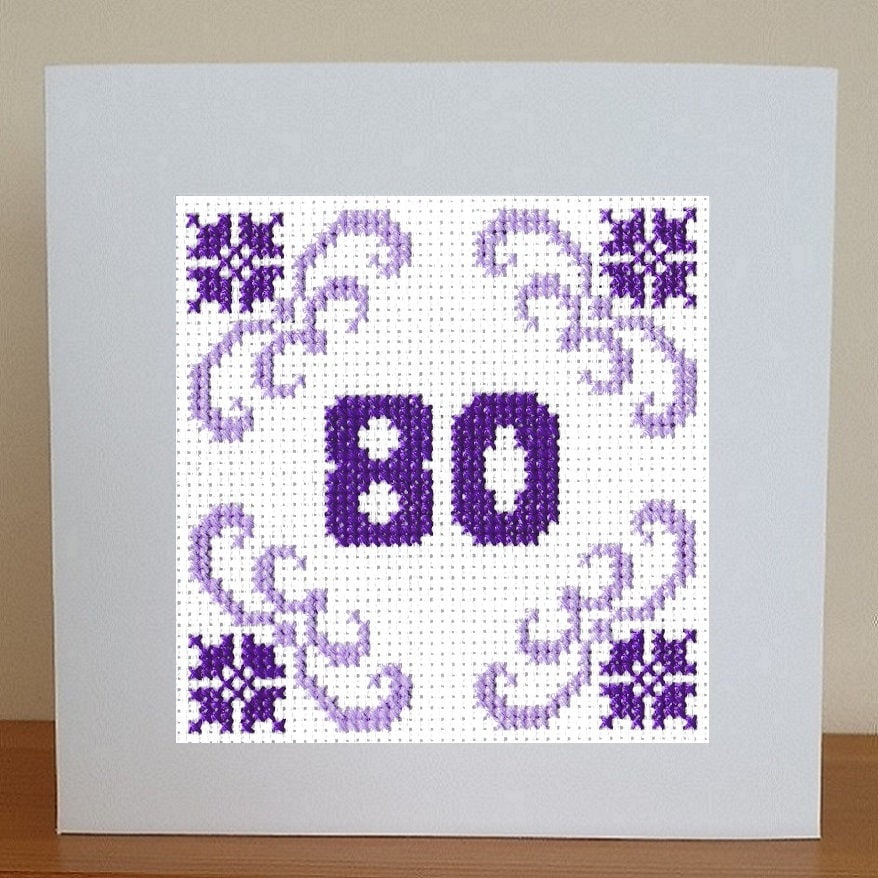 80th Birthday Card Cross Stitch Kit Etsy UK