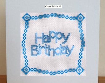 Cross Stitch Card Kit - Happy Birthday Blue