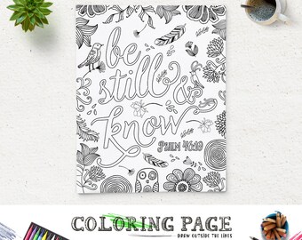 Coloring Page Printable Bible Verse Psalm 46 10 Be Still Instant Download Adult Pages Art Wedding Quote Digital