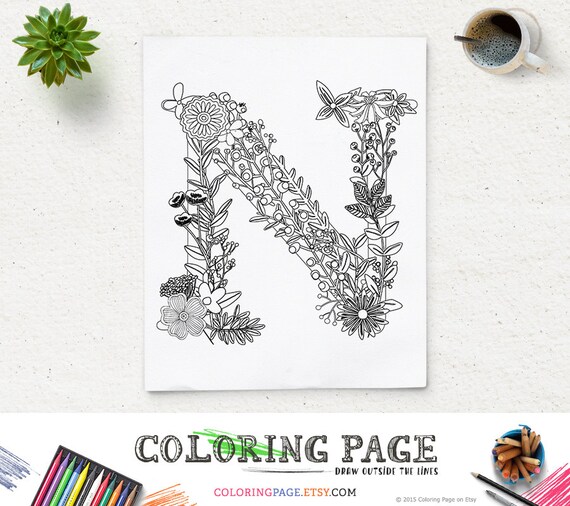 Download Instant Download Printable Coloring Page Floral Alphabet Etsy
