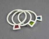 Silver resin ring, stacking ring, minimalist modern sterling silver, geometric ring, green ring, pink ring, aqua ring
