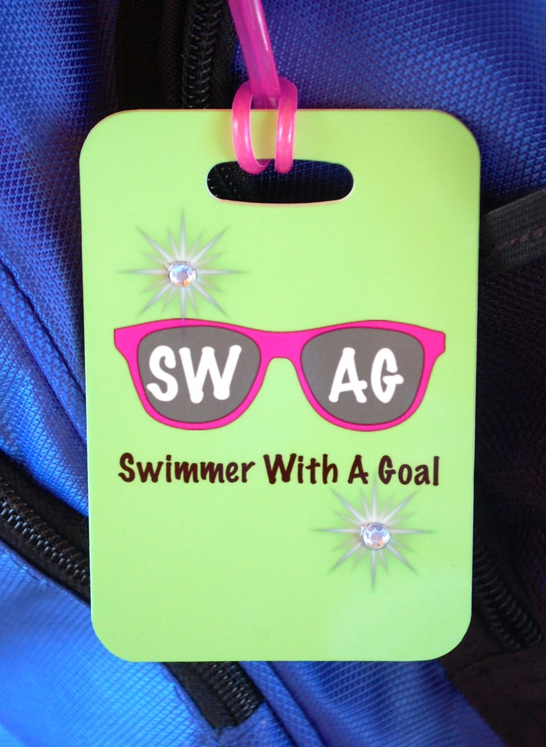 SWAG Swimmer With A Goal Swim Bag Tag Swim Team Bag Tag Swim Party favor Sport Bag Tag