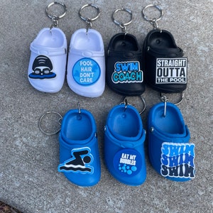 Clog swim keychain with charm for crocs attached, swim coach Keychain, Swim keychain, swim coach gift, Swim Party idea,  Swimmer, Swim gift