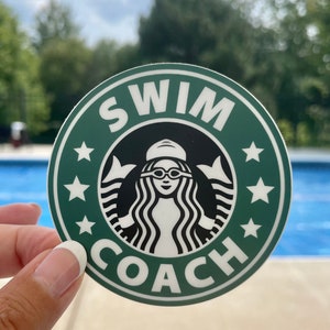 Vinyl swim Sticker, water bottle sticker, swim gift, swim team gift, SWIM coach COFFEE, triathlon gift, swim mom, swimmer, swim dad
