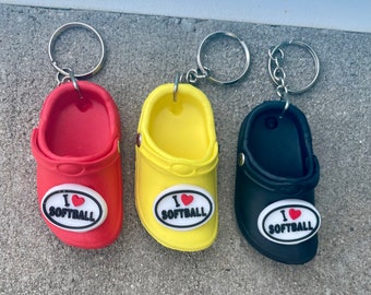 Softball Clog Keychain: Rubber Croc Charm, Softball Coach Gift