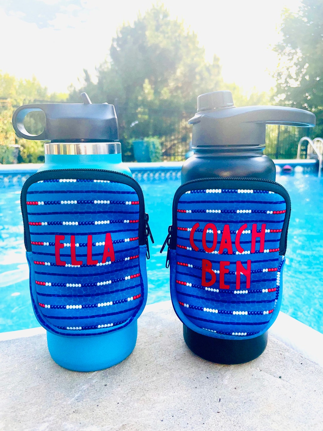 Swim Neoprene WATER BOTTLE Bag, Swim Water Bottle Pouch, Swim Gift