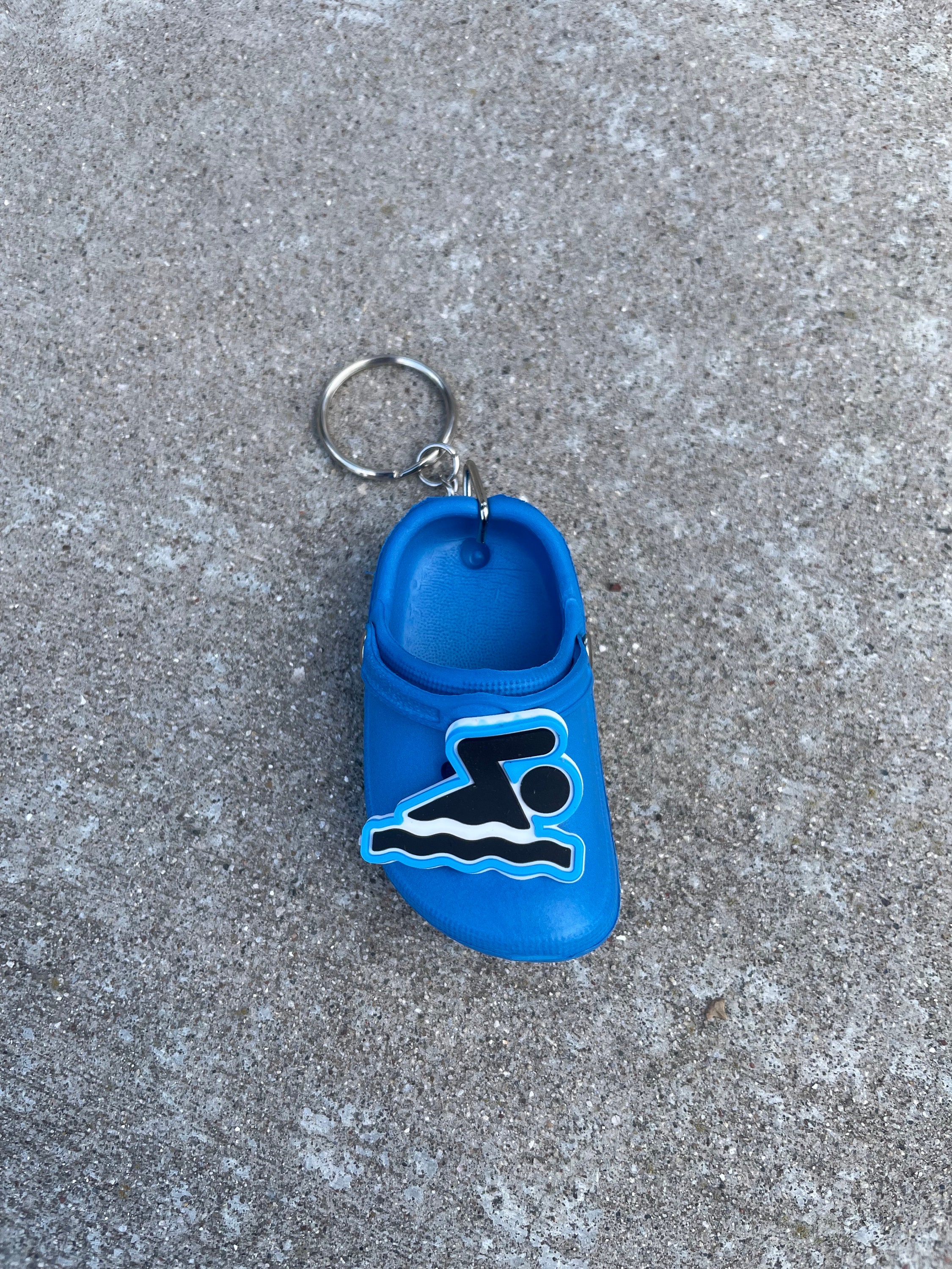 Clog Swim Keychain with Charm for Croc Attached, Swim Coach Keychain, Swim Keychain, Swim Coach Gift, Swim Party Idea, Swimmer, Swim Gift