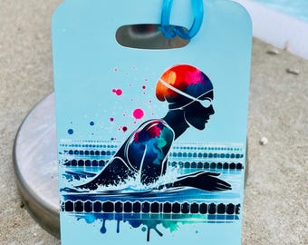 BREASTSTROKE SWIMMER swim bag Tag, Sport Bag Tag, Swim Team Bag Tag, Swim Party favor, swim team gift, swim state team bag tag