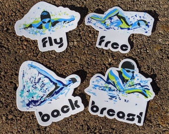 Vinyl swim Sticker, water bottle sticker, swim gift, swim team gift, ALL 4 STROKES, swim coach, swim mom, triathlon gift fly back breast