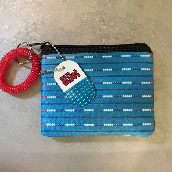 Swim coin purse, id holder, keychain swim gift, swimmer gift, LANE LINE swim team gift, swim coach gift, swim stocking stuffer