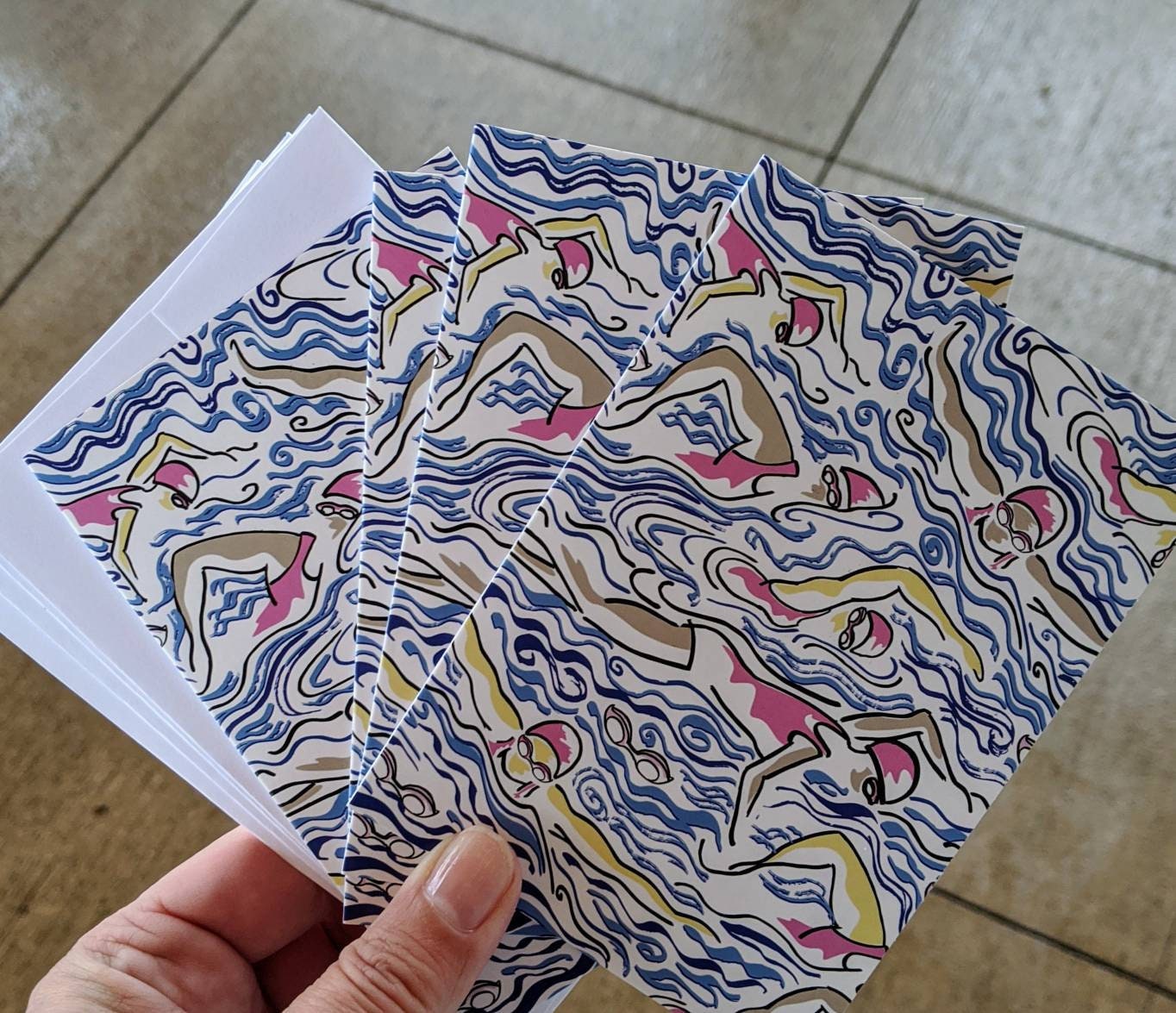 Swim notecards with envelopes, swimmer note cards, swim gift, swimmer gift, swim team gift, swim coach gift, swim stocking stuffer
