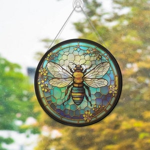 Faux Stained Glass Bee Acrylic Suncatcher