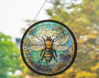 Faux Stained Glass Bee Acrylic Suncatcher