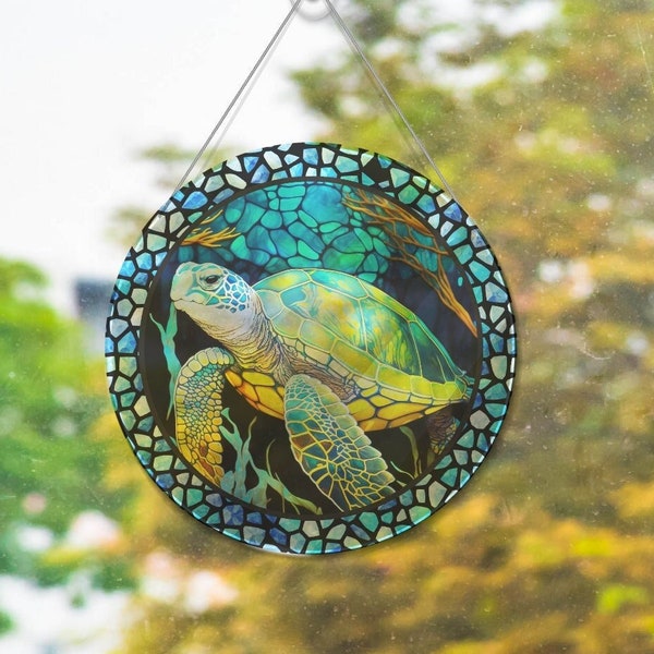 Faux Stained Glass Sea Turtle Acrylic Suncatcher