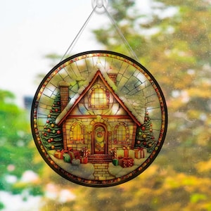 Faux Stained Glass Gingerbread House Acrylic Suncatcher