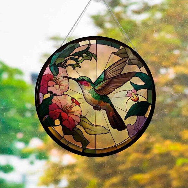 Faux Stained Glass Hummingbird Acrylic Suncatcher
