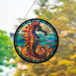 Faux Stained Glass Seahorse Acrylic Suncatcher