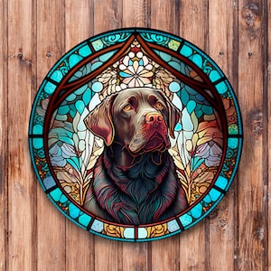 Faux Stained Glass Chocolate Labrador Retriever Wreath Sign