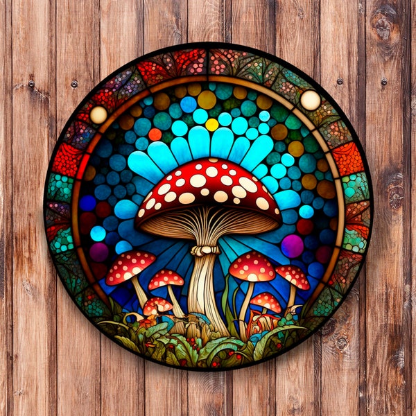 Faux Stained Glass Mushroom Wreath Sign