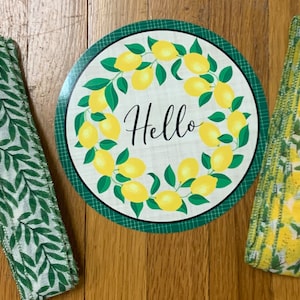 Lemon  Hello wreath sign with matching 1.5&quot; ribbon
