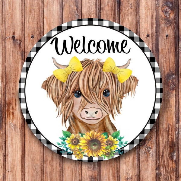 Highland Cow Sunflower Wreath Sign