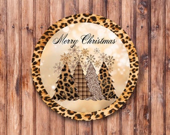 Leopard Merry Christmas Wreath Sign