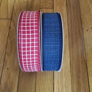 Red check  and blue denim  Ribbon