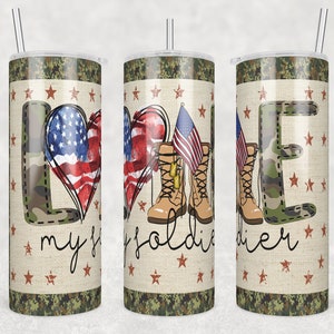 Love My Soldier Stainless Steel 20 oz Water Tumbler with Stainless Straw