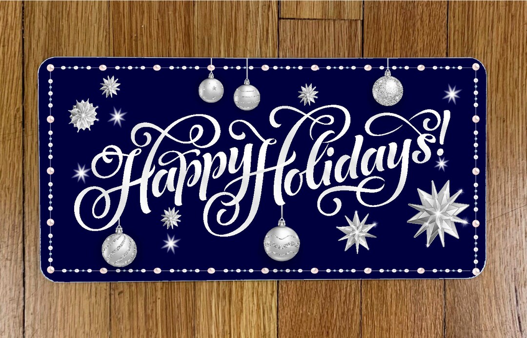 Happy Holidays Blue Silver Wreath Sign - Etsy