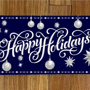 Happy Holidays Blue Silver Wreath Sign