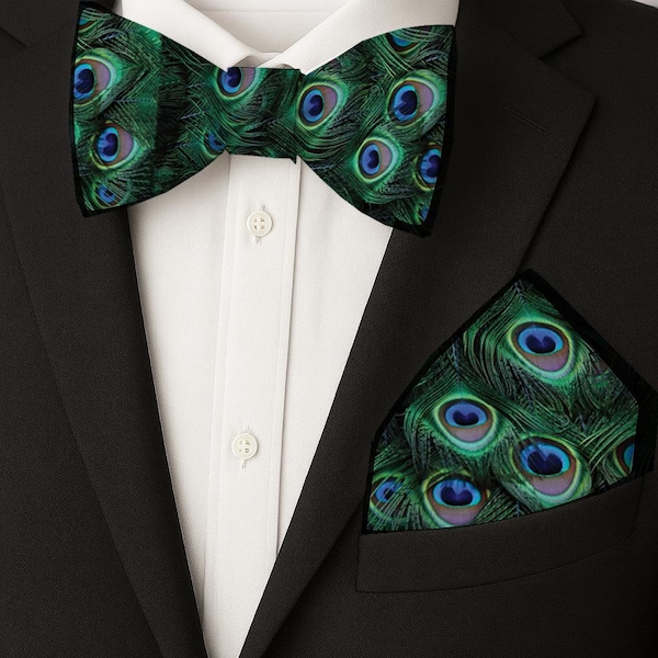 Peacock Bow Tie and Pocket Square