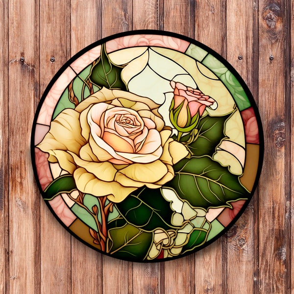 Faux Stained Glass Rose Wreath Sign