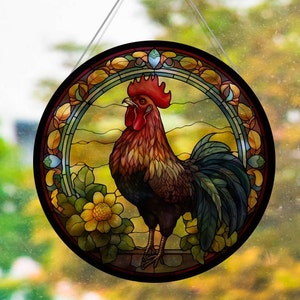 Faux Stained Glass Rooster Sun Acrylic Suncatcher