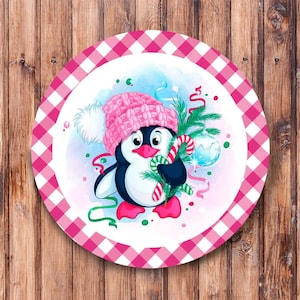 Pink Penguin Wreath Sign