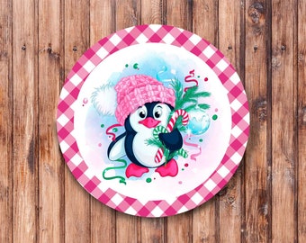 Pink Penguin Wreath Sign