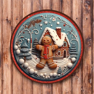 Faux 3D Gingerbread Man House Wreath Sign