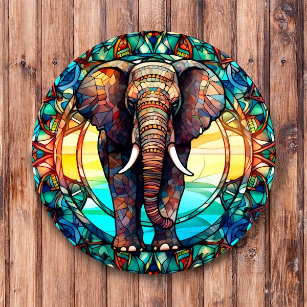 Faux Stained Glass Elephant Wreath Sign