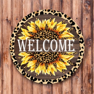 Leopard Sunflower Welcome Wreath Sign