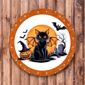 Black Cat Bat Wreath Sign