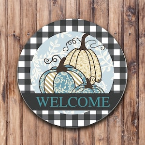 Welcome Pumpkins Teal Wreath Sign
