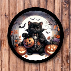Halloween Cute Black Cat Wreath Sign