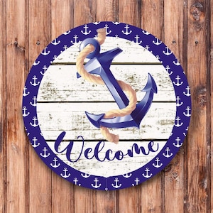 Welcome Anchor Wreath Sign