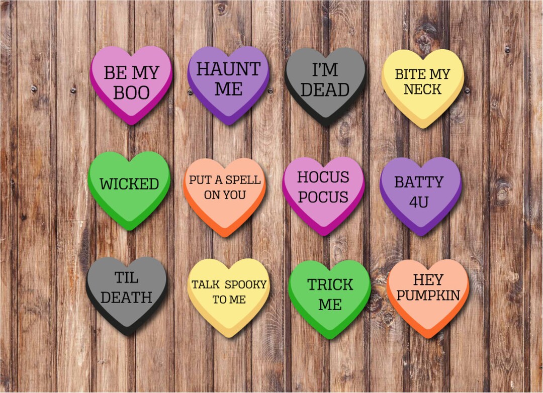 Halloween Conversation Hearts Set of 12 Hardboard Etsy