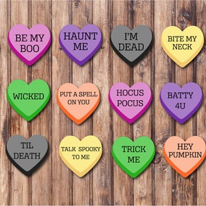 Halloween Conversation Hearts Set of 12 Hardboard