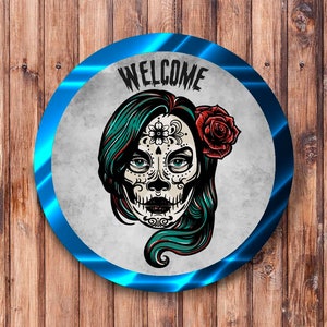 Welcome Sugar Skull Wreath Sign