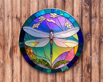 Faux Stained Glass Dragonfly Wreath Sign