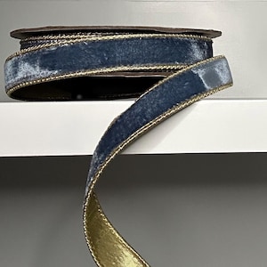 D Stevens Dusty Blue Velvet -1&quot;  wide wired ribbon