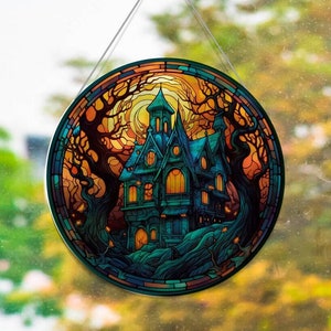 Faux Stained Glass Haunted House Acrylic Suncatcher